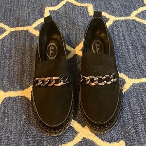 Italina Black Loafers with Chain and Rhinestone Trim